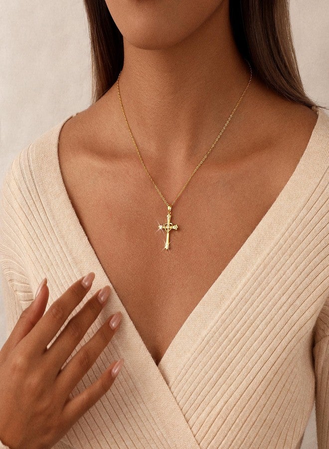 BBV Cross Necklace for Women Dainty Gold Plated O-Link Chain with CZ Heart Cross Pendant Non-Tarnish Trendy Minimalist Choker Necklace Easter Christian Baptism Faith Jewelry Gift - Image 4